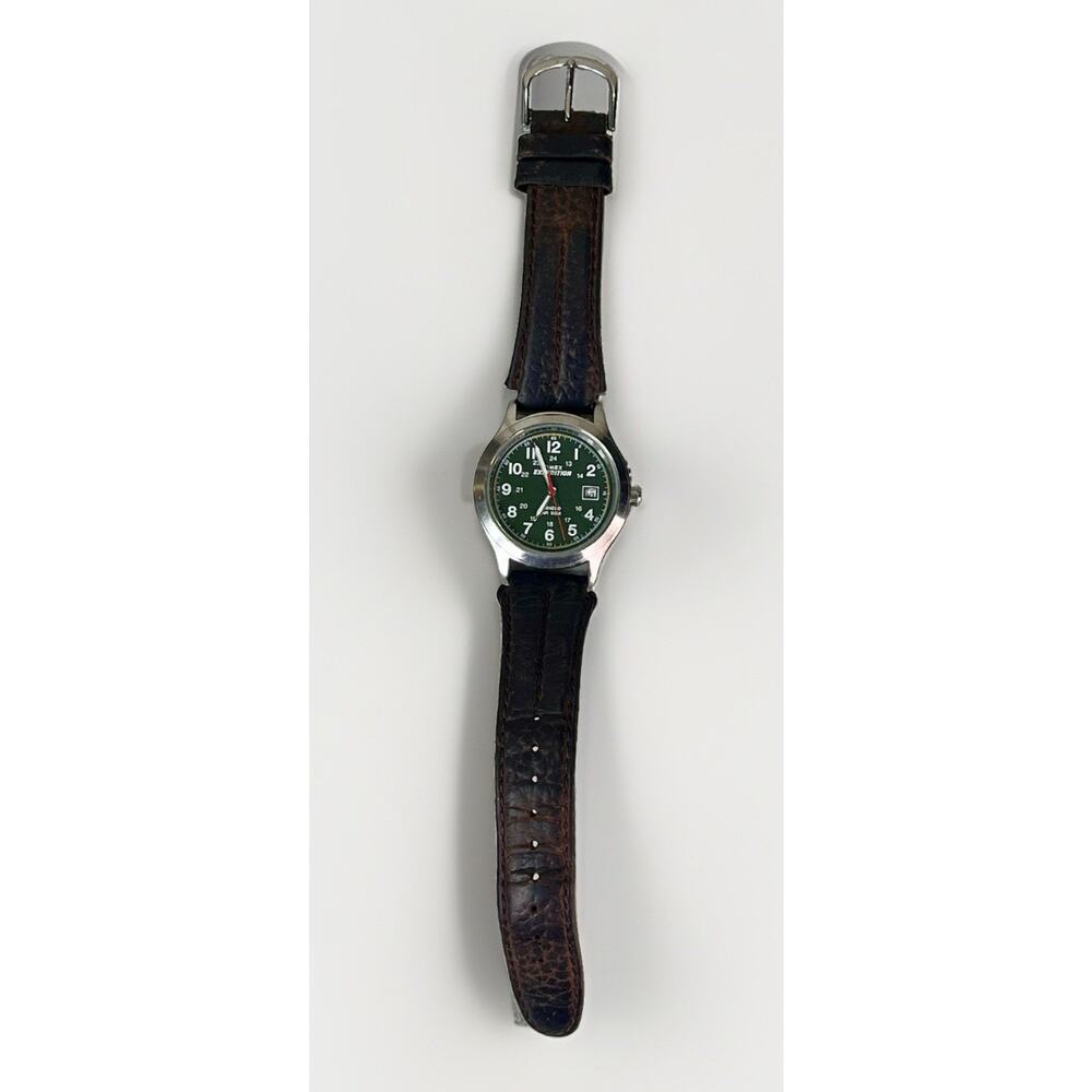 Timex Expedition Mens Watch 36mm Green Dial Leather Indiglo Date *Needs Battery - Picture 6 of 13